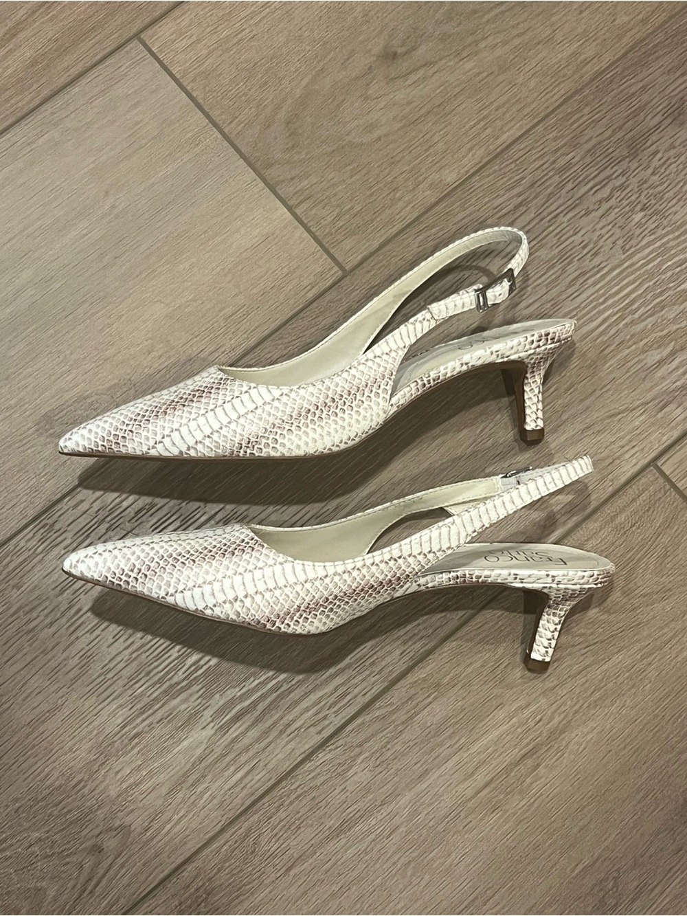 Franco Sarto Kate White Snake-Embossed Slingback Heels Size 7 - Picture 4 of 13